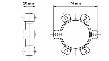 ACCOUPLEMENT EN ÉTOILE POUR INSERT EN CAOUTCHOUC ND16-ND17 (74mm)