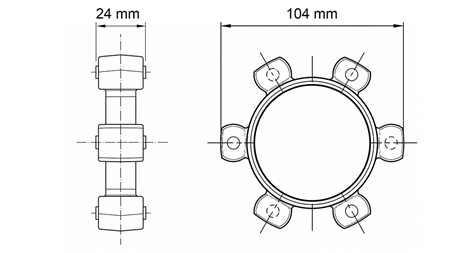 ACCOUPLEMENT EN ÉTOILE POUR INSERT EN CAOUTCHOUC ND43-ND44 (104mm)
