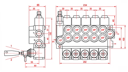 DISTRIBUTEUR HYDRAULIQUE MANUEL – 5 SECTIONS 5xR40 ECO