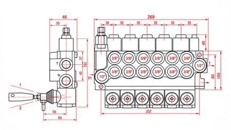 DISTRIBUTEUR HYDRAULIQUE MANUEL – 6 SECTIONS 6xR40 ECO