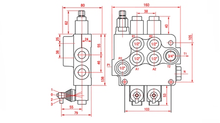 DISTRIBUTEUR HYDRAULIQUE MANUEL – 2 SECTIONS 2xR80 ECO