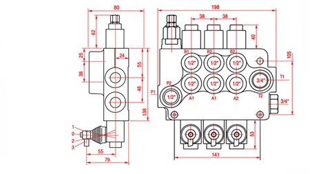 DISTRIBUTEUR HYDRAULIQUE MANUEL – 3 SECTIONS 3xR80 ECO