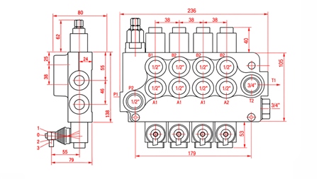 DISTRIBUTEUR HYDRAULIQUE MANUEL – 4 SECTIONS 4xR80 ECO