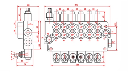 DISTRIBUTEUR HYDRAULIQUE MANUEL – 6 SECTIONS 6xR80 ECO