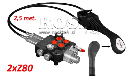 JOYSTICK SANS BOUTON - CÂBLE BOWDEN 2,5 m + DISTRIBUTEUR HYDRAULIQUE 2xZ80 + POSITION FLOTTANTE