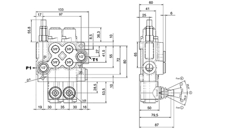MANUEL DISTRIBUTEUR HYDRAULIQUE MONOBLOC 2xZ50