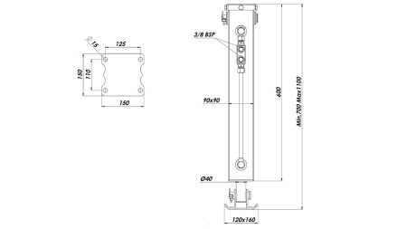 HYDRAULICKÁ NOHA DVOJČINNÁ  2,5 TON 420mm (90x90x600)