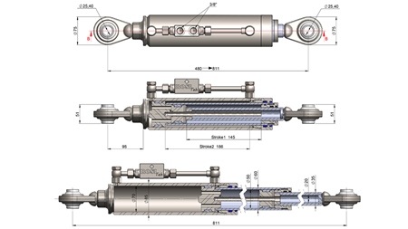 BARRE DE POUSSÉE TÉLESCOPIQUE 3ÈME POINT HYDRAULIQUE STANDARD - CAT. 2 (45-95 HP) - 480-811 mm (25,4/25,4 mm)