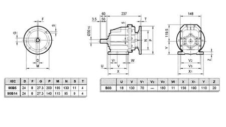 RÉDUCTEUR ERC03 POUR MOTEUR ÉLECTRIQUE MS90 (1.1-1.5kW) RATIO 25:1