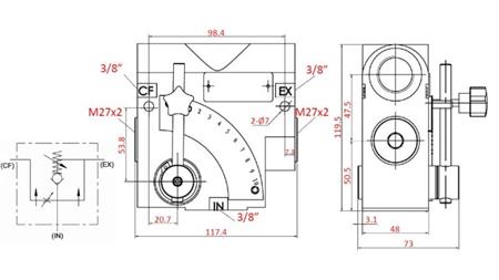 PRIORITY VALVE 3/8 WITH SCALE AND SAFETY VALVE 0-30lit, 0-200bar