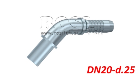 HYDRAULISCHE AANSLUITING SLANG OVERGANG ELBOW 45° DN20-d.25