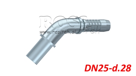 HYDRAULIC CONNECTOR HOSE TRANSITION ELBOW 45° DN25-D.28