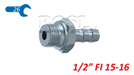 RACCORD MALE HYDRAULIQUE 1/2 POUR DURITE EN CAOUTCHOUC Φ 15-16