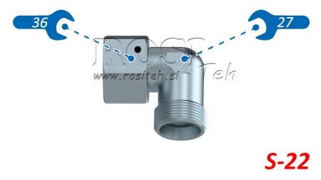 COUDE HYDRAULIQUE 90° L-22 AVEC ÉCROU TOURNANT M30X2