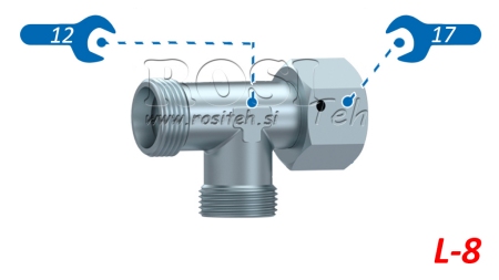 RACCORD EN T HYDRAULIQUE L-8 AVEC ÉCROU TOURNANT LATÉRAL M14X1,5