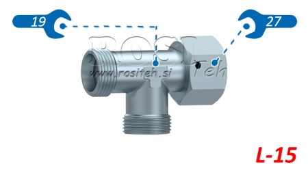 HYDRAULISK T-STYKKE L-15 MED SIDE DREJELIG MØTRIK M22X1,5