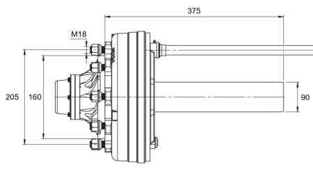 HALVAKSEL MED BREMSER - 5250 kg (6 SKRUE) - 290 mm