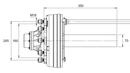 DEMI-ESSIEU AVEC FREINS - 3600 kg (6 VIS) - 350 mm