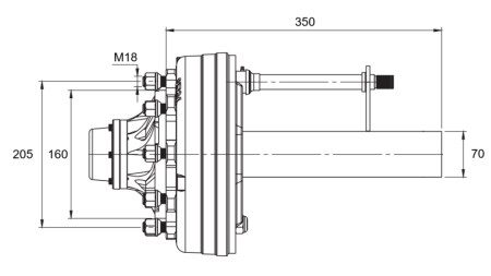 DEMI-ESSIEU AVEC FREINS - 3600 kg (6 VIS) - 250 mm