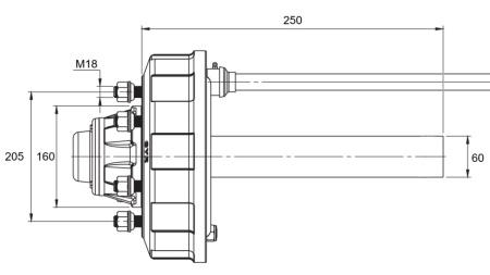 HALBACHSE MIT BREMSEN - 2700 kg (6 SCHRAUBEN) - 250 mm
