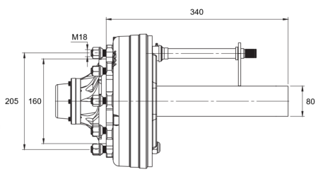 DEMI-ESSIEU AVEC FREINS - 4400 kg (6 VIS) - 340 mm