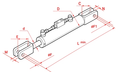BARRE DE POUSSEE 3EME POINT HYDRAULIQUE - FIAT - NEW HOLLAND 50/30MIN.380 TYPE (1) Φ 18/19