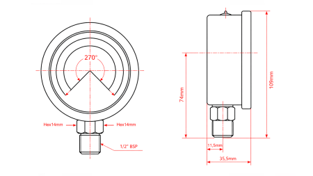 MANOMETAR DN100 VERTICAL 0 - 250 BAR - 1/2