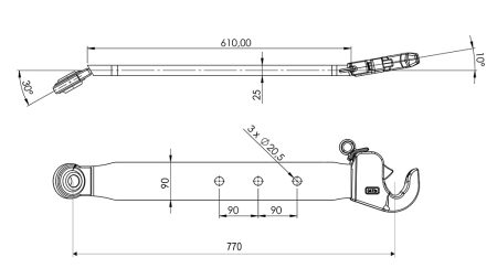 BRAS INFÉRIEURS D'ATTELAGE TROIS POINTS CAT. 2 - 70x20 mm - 770 mm (75 HP)