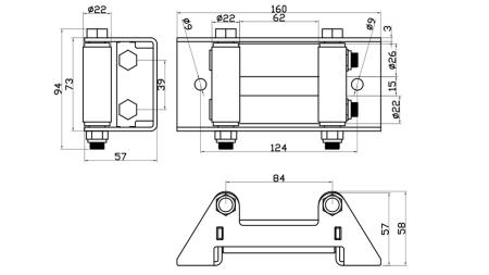 GUIDE-CÂBLE À ROULEAUX POUR CÂBLE EN ACIER (3500) 73x160