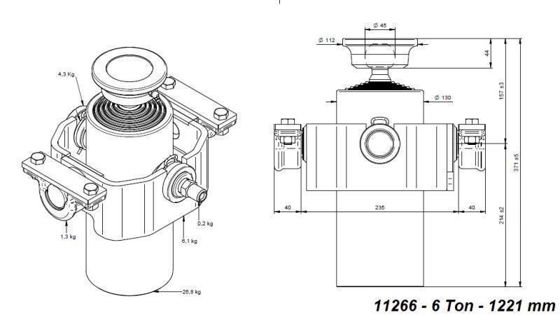 CYLINDRE TÉLESCOPIQUE COMPACT 6 DEGRÉS 1221mm x125 -BILLES