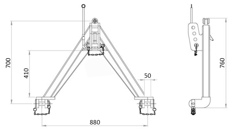 TRIANGLE AVANT POUR HYDRAULIQUE AVANT DE TRACTEUR CAT. 2 - 760 MM - 1400 KG