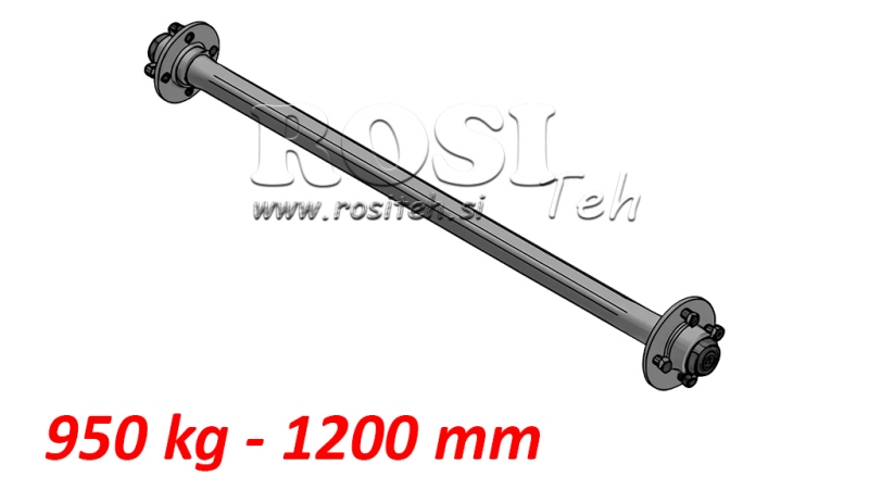 AXLE FOR TRAILER 950 KG WITHOUT BRAKE (1200 MM)