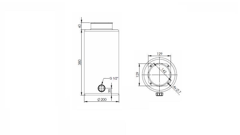 METAAL RESERVOIR ROLL PP 12 LITER HORIZONTAAL-VERTICAAL - afmetingen