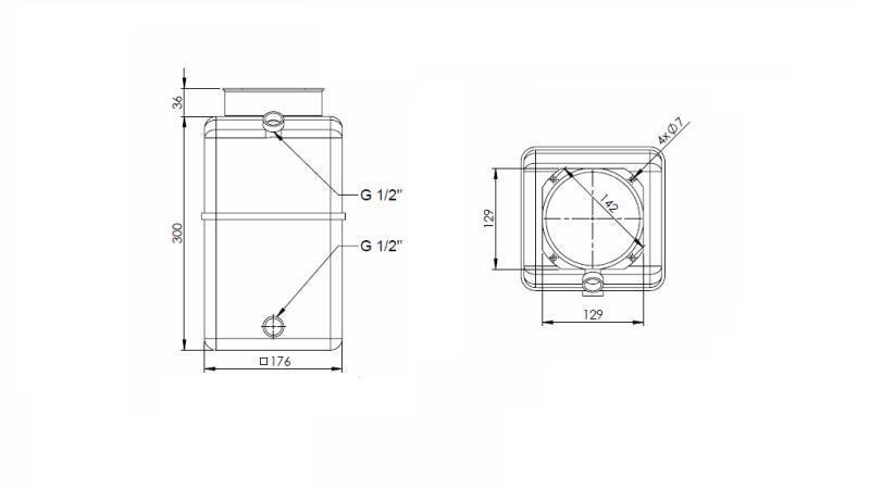 PVC RESERVOIR ROLL PP 8 LITER HORIZONTAAL-VERTICAAL - afmetingen