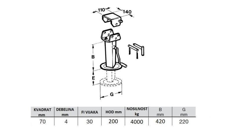 SUPPORT DE FILET - PLIABLE 200MM - 4000KG - dimensions