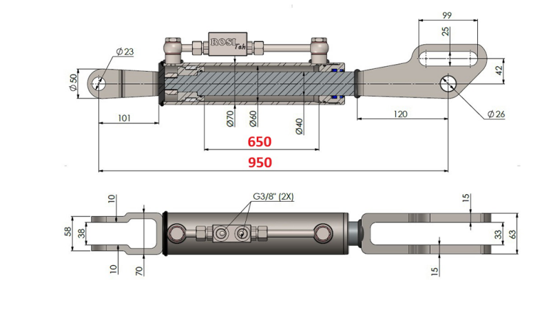 2TON. HYDRAULIC SIDE LINK FORK 60/40-300 (650MM-950MM)
