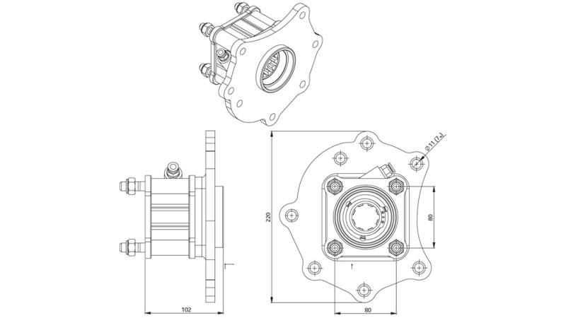 Dimensions DE SORTIE POUR POMPE HYDRAULIQUE - MERCEDES ATEGO-1 - 7 TROUS