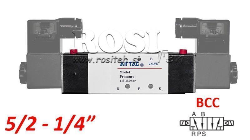 VALVOLA PNEUMATICA ELETTRICA 5/2 BISTABILE 1/4 PRT-0552-BCC