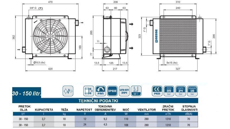 REFROIDISSEUR D'HUILE DC 24V HY02404 30-150 LIT