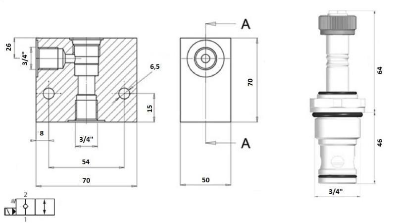 VANNE 2 VOIES 3/4 (NC) 12V - 150L - schéma