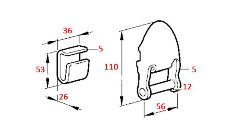 BRACCIO LATERALE PER RIMORCHIO C-SHAPED REMOVIBILE 56mm