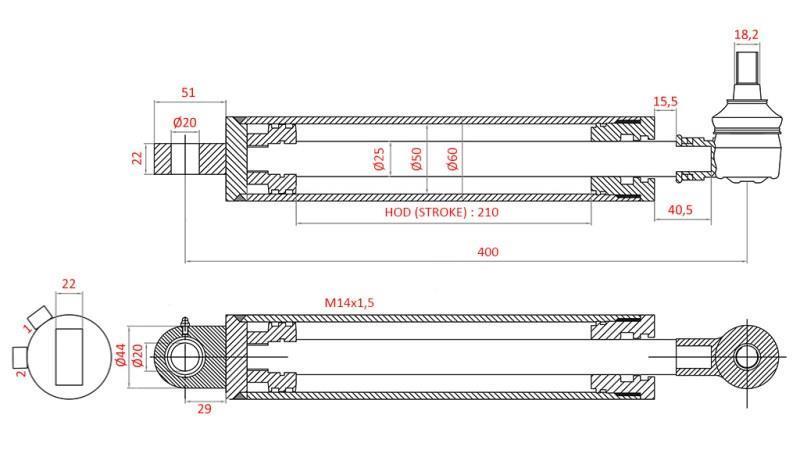 HYDRAULISK STYRINGSSYLINDER FIAT-NEW HOLLAND OEM-5189888