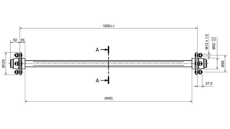 AKSEL FOR HENGER 950KG UTEN BREMS (1000 MM)
