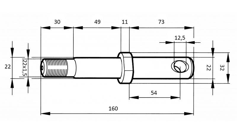 MONTEERWIG fi22mm VERLENGD MET DRAAD M 22x1.5