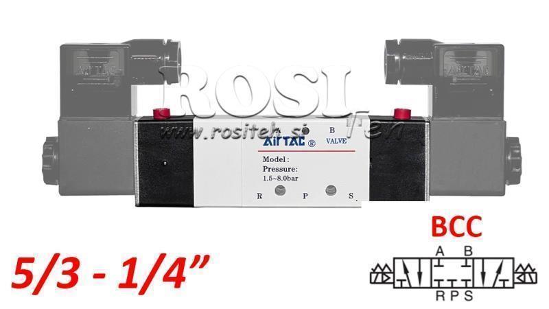 PNEUMATICKÝ ELEKTRO VENTIL 5/3 BISTABILNÝ 1/4 PRT-0553-BCC