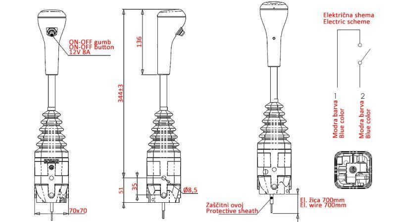 JOYSTICK INDEMAR POUR TREUIL À FOURCHE - 1x BOUTON
