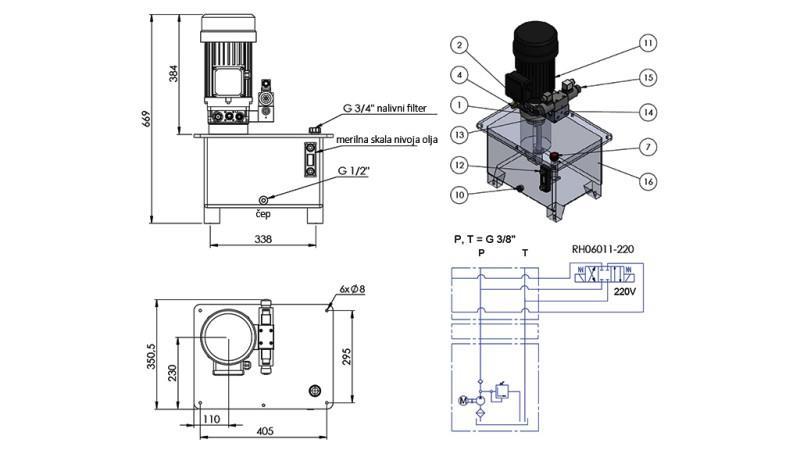 MINI HYDRAULISCH AGGREGAT 380V AC (4 kW) 160 bar - 8 cc - 12 lit/min - tank 25 lit
