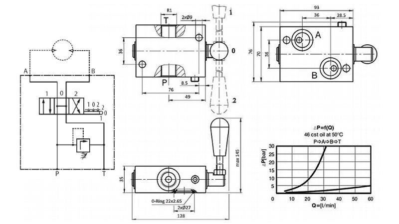 MANUELE KLEP VOOR HYDROMOTOR MP-MR-MH OPEN CENTRUM - 50lit