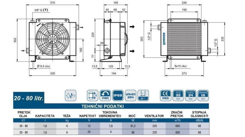 OLIEKOELER DC 12V HY01602 20-80 LIT
