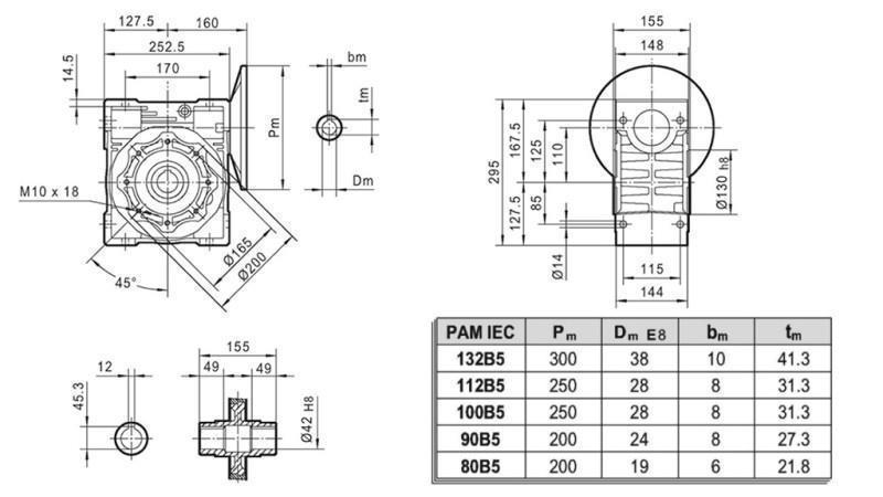 PMRV-110 REDUCER VOOR ELEKTRISCHE MOTOR MS132 (5.5-7.5kW) VERHOUDING 10:1